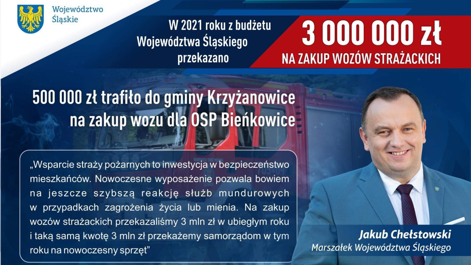 Nowy wóz ratowniczo-gaśniczy dla strażaków z OSP Bieńkowice