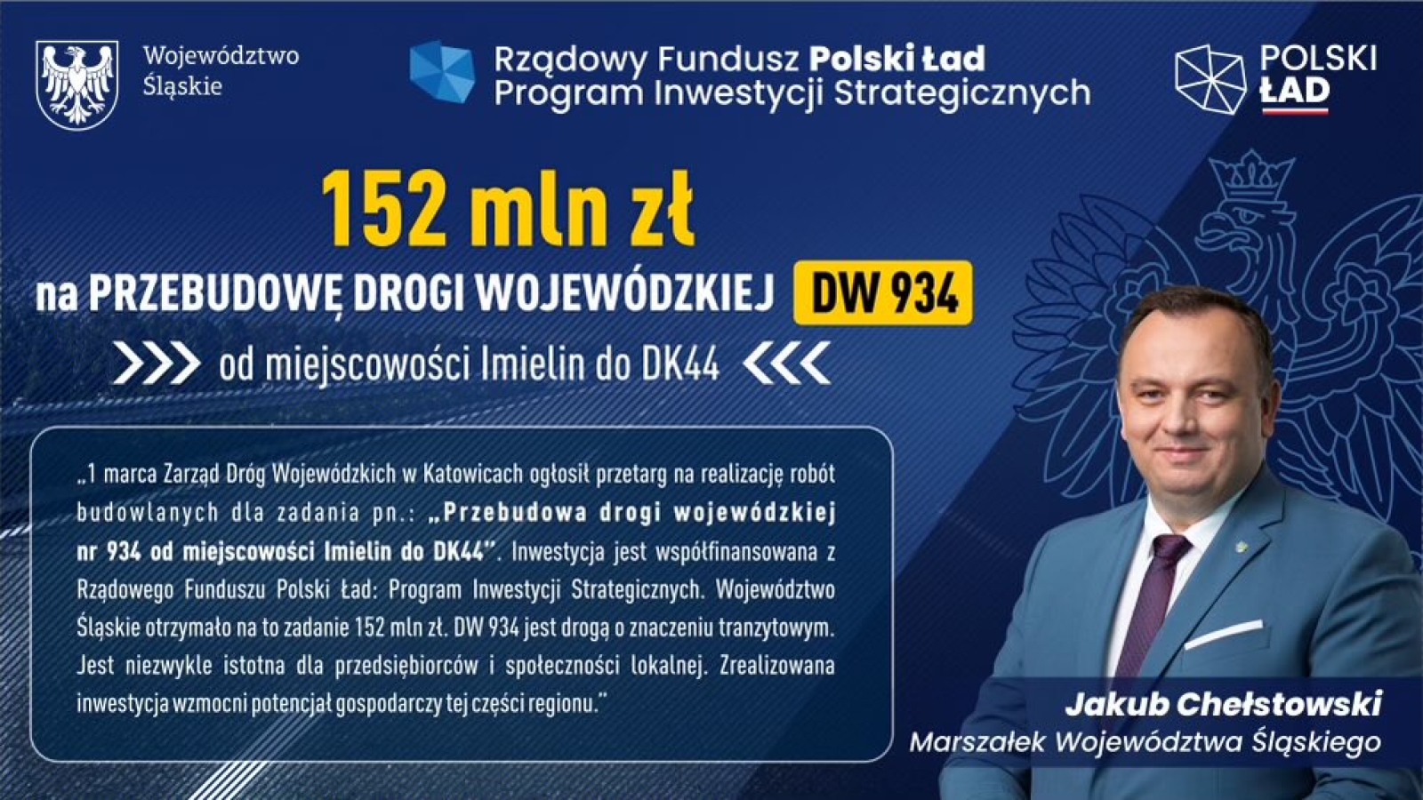 152 mln zł na przebudowę drogi wojewódzkiej nr 934