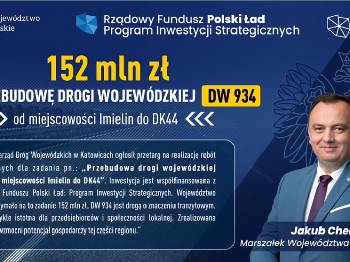 152 mln zł na przebudowę drogi wojewódzkiej nr 934